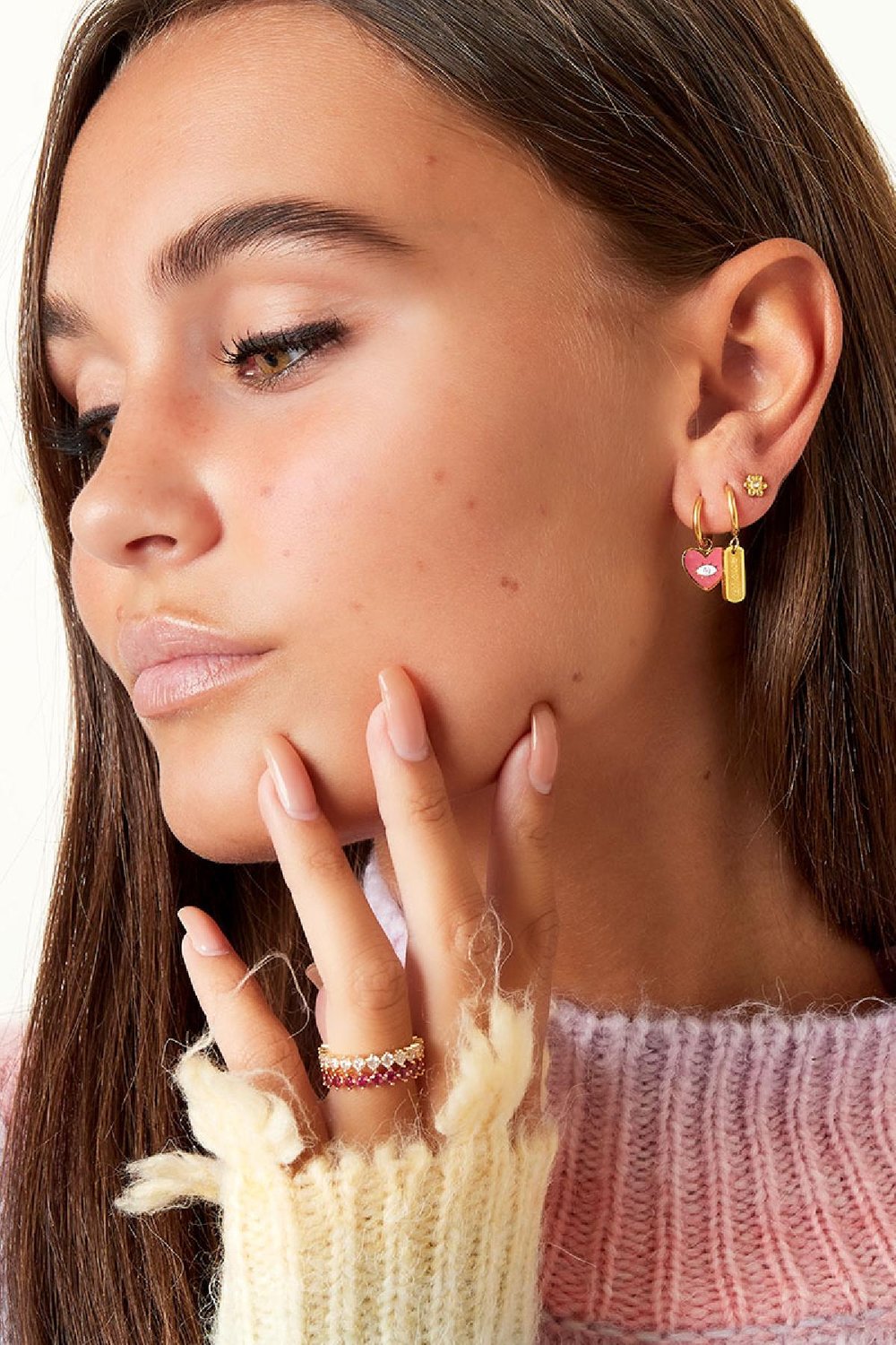 Juego de aretes trío de acero inoxidable Plata h5Imagen3